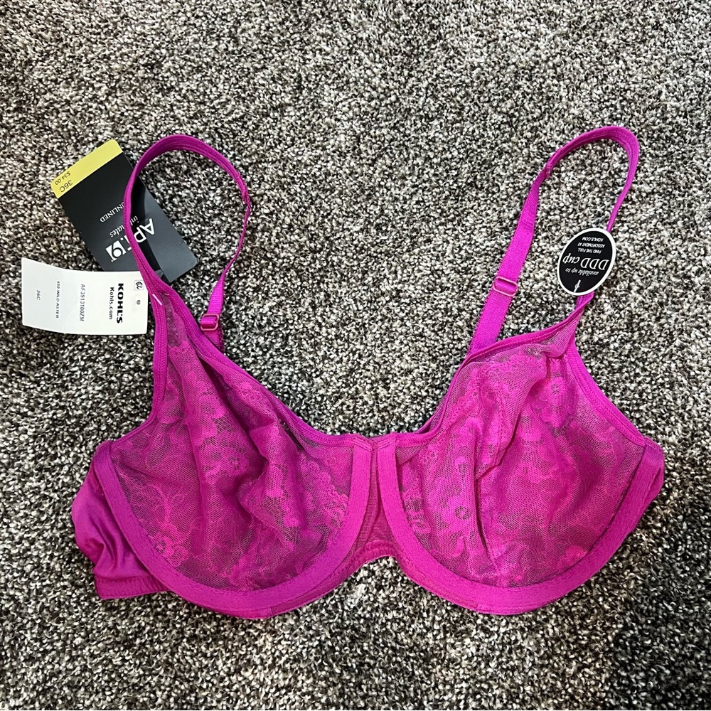 Apt. 9 Ultimates Unlined 36C purple/pink lace bra NWT